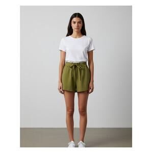 Uniqlo Womens Paperbag Shorts High Rise Drawstring Waist Green Size Small